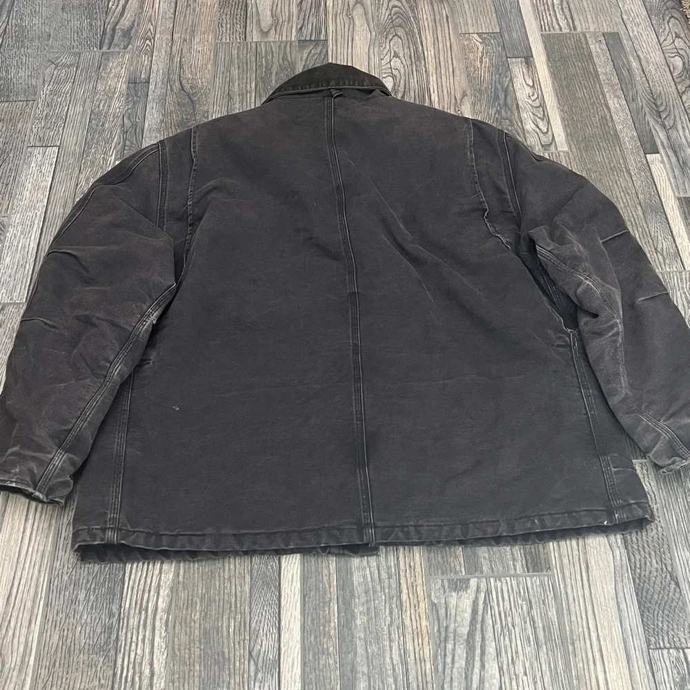🔥🔥 Vintage CARHARTT Quilted Lined Black Canvas Work Arctic Chore Jacket 2XL‎